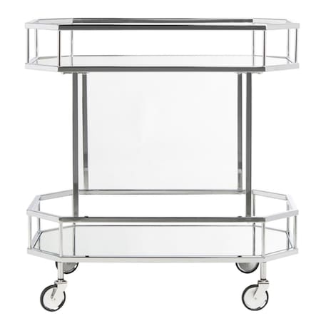 Safavieh Silva 2 Tier Octagon Bar Cart, Silver & Mirror BCT8004B
